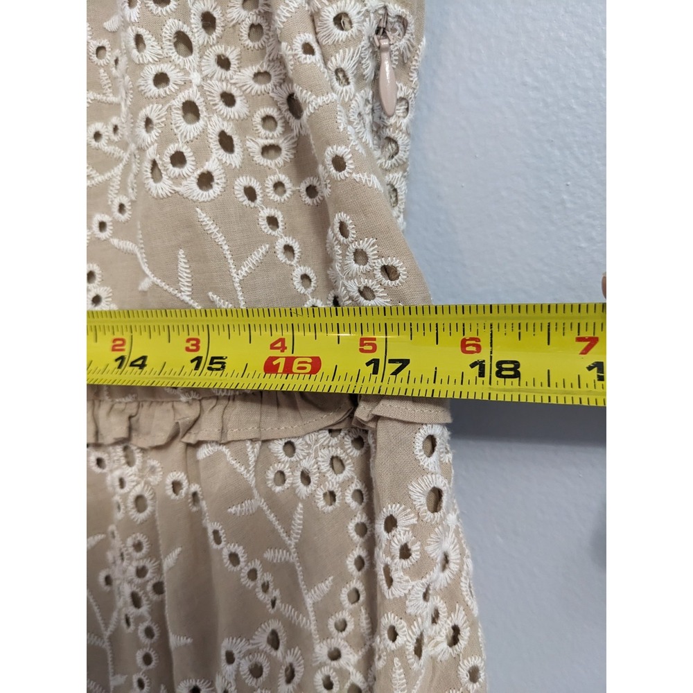 Chicos Tan Beige Cotton Eyelet Lace Tiered Midi Dress Womens Size 1 US 8 Boho - Picture 11 of 16